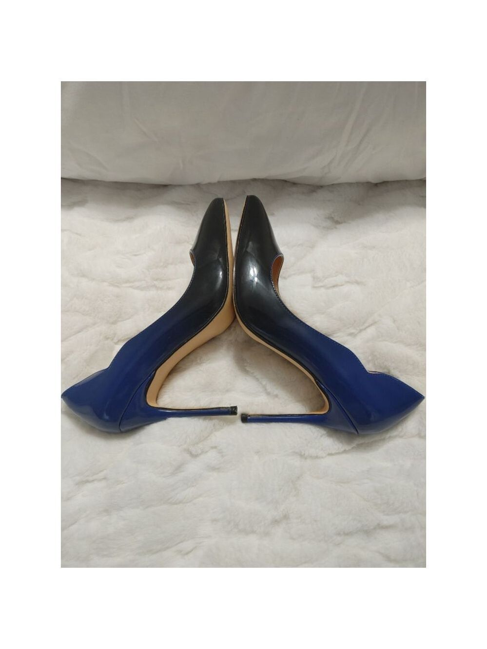 Women's COLETER Black to Blue Fade Patent Leather Pointed Toe Stilleto Heels 7 - Picture 4 of 12